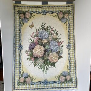 Lena Liu Floral Tapestry Wall Hanging Hydrangea Butterfly Cottage Shabby Chic